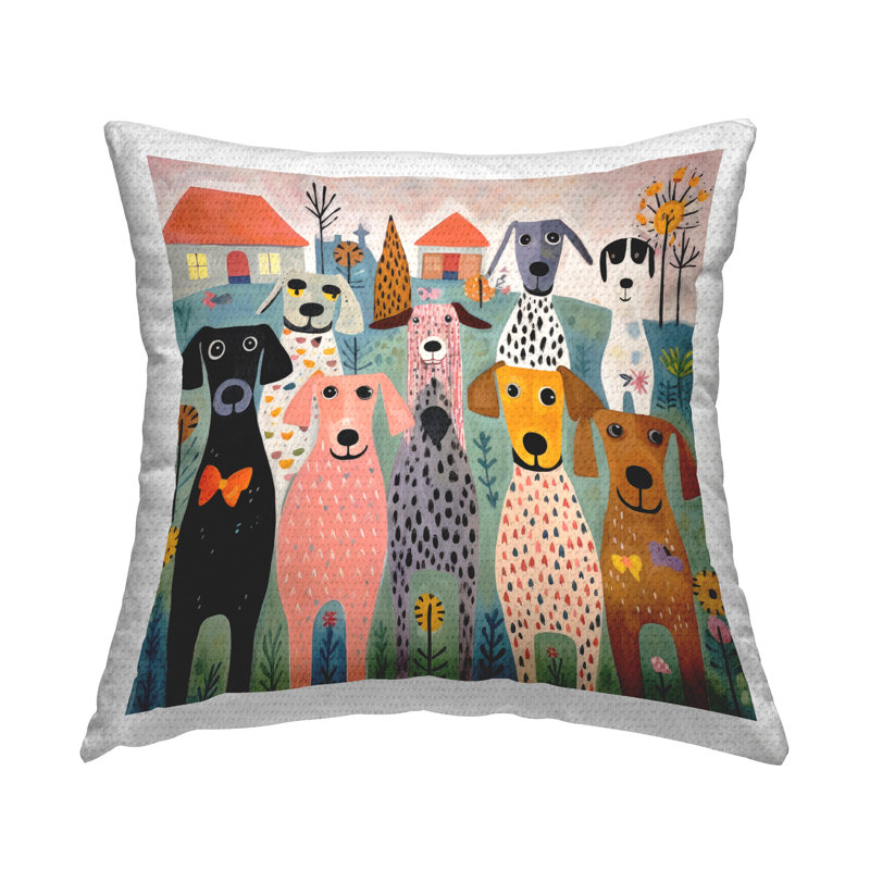 Coussin d'extérieur imprimé "Mixed Puppies Landscape" par Lazar Studio