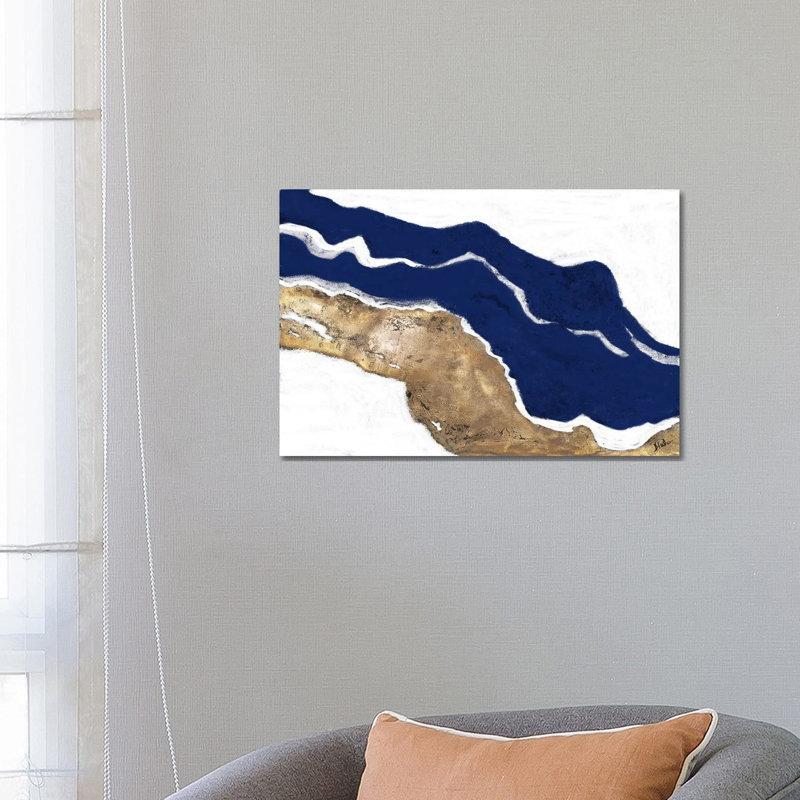 Marine et or Tierra I par Patricia Pinto-impression, Toile tendue, Pas de tapis, H 18 po x l 26 po x P 1,5 po