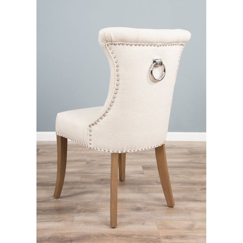 Willse Velvet Upholstered Wing Back Side Chair, White, Natural