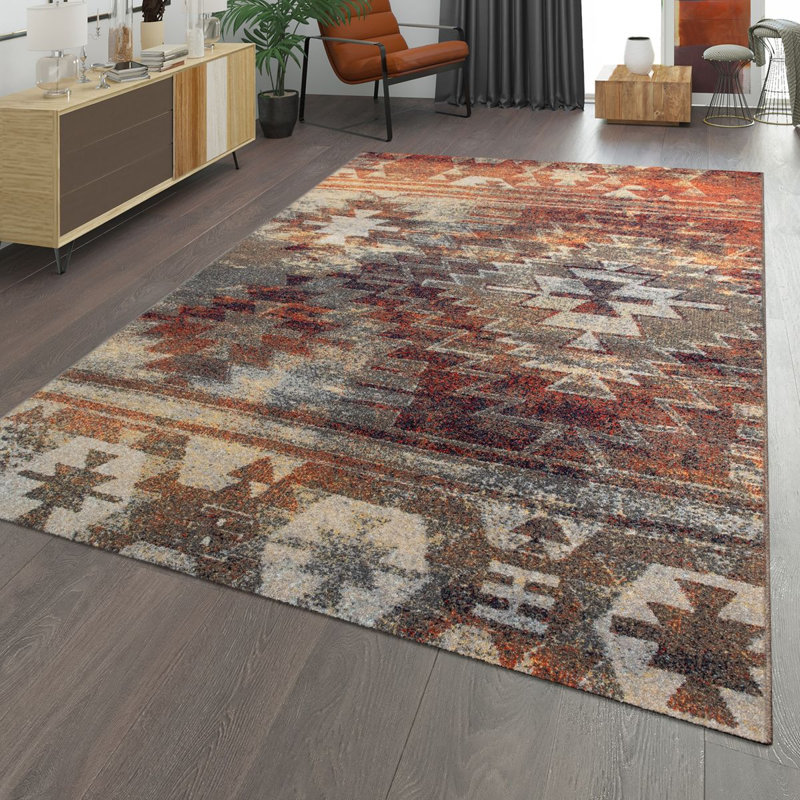 Tapis oriental rouge / orange / gris Geil, Rectangle 5 pi 3 po x 7 pi 3 po