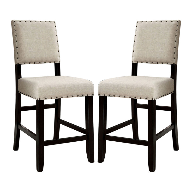 2 chaises à hauteur de comptoir d'apparence élégante, noir antique et beige, de fabrication soignée