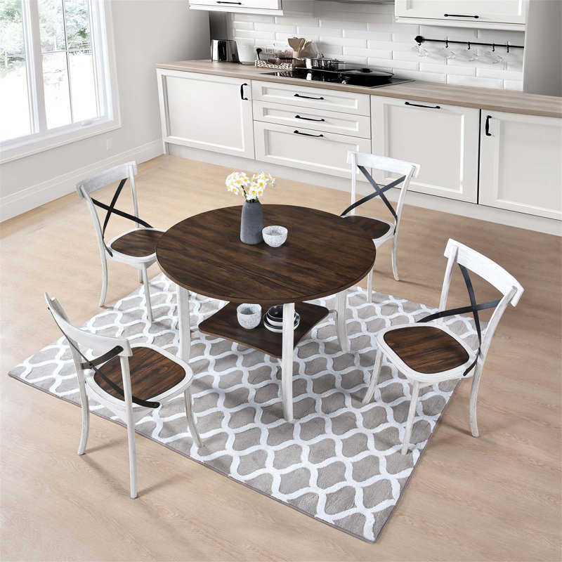 Ensemble de mobilier de salle à manger rond exquis comprenant 1 table et 4 chaises, parfait pour rehausser tout espace de vie ou de salle à manger.