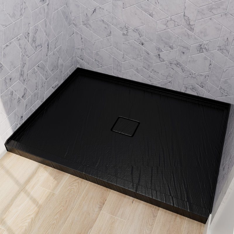 Bac de douche 48 po x 36 po rectangulaire en acrylique noir avec plateau de centre de drain résistant à l'usure et résistant à l'usure