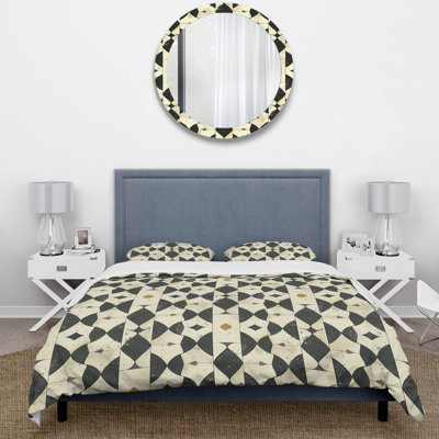 Gray Charcoal Midcentury Rhombus Art I - Midcentury Duvet Cover Set