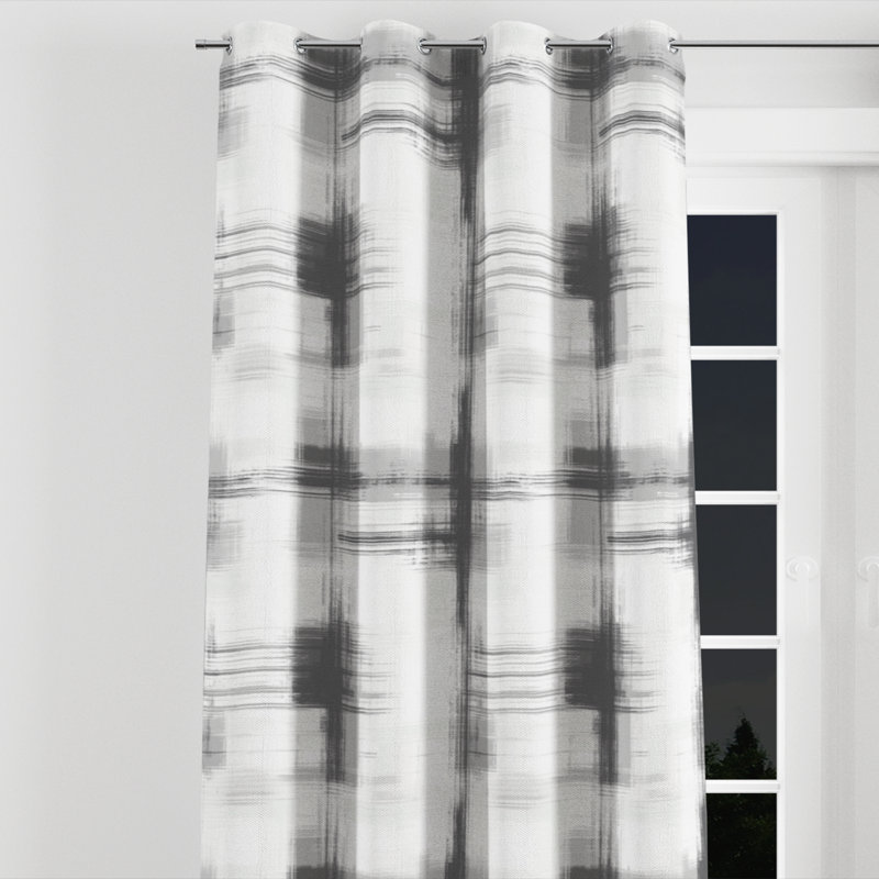 Rustic Lodge Velvet Curtains - Mountain Lodge Gray Whisper Plaid Grommet Curtain - 1 Panel, 52" W x 108" L, Silver Grommets