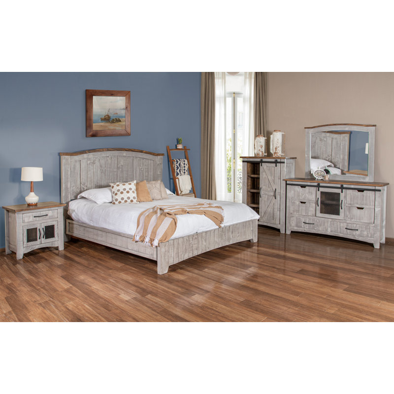 Pueblo Gray Solid Wood Flat Dresser Mirror, Gray