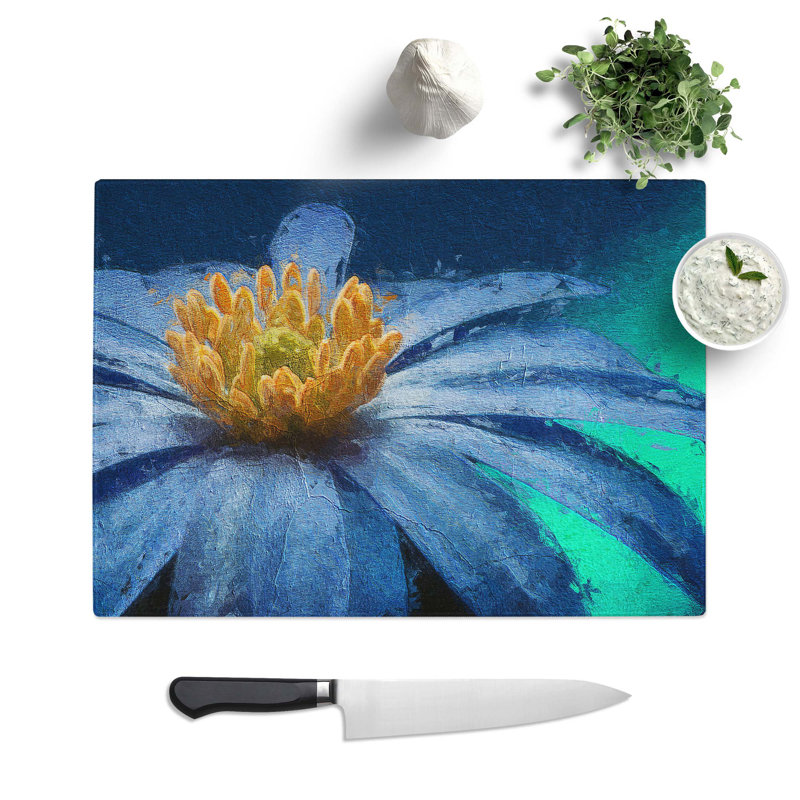 Tempered Glass Anemone Flower Chopping Board, 39 cm W x 28.5 cm L
