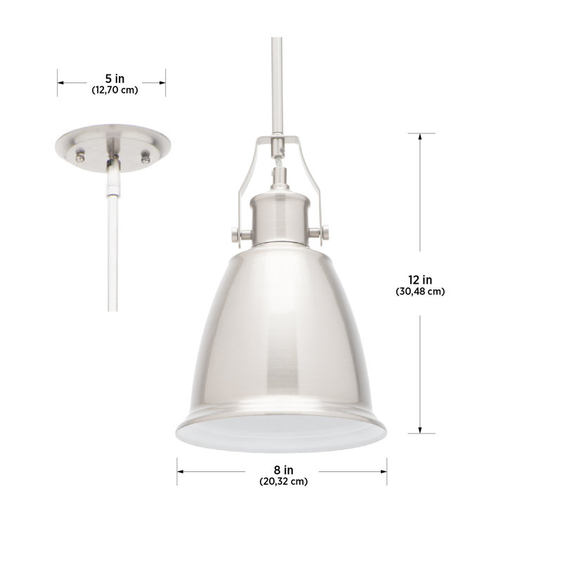 Luminaire suspendu unique à 1 lumière Shelby, Nickel satiné