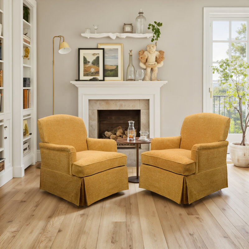 28'' Wide Swivel Upholstered Accent Armchair, Yellow Chenille