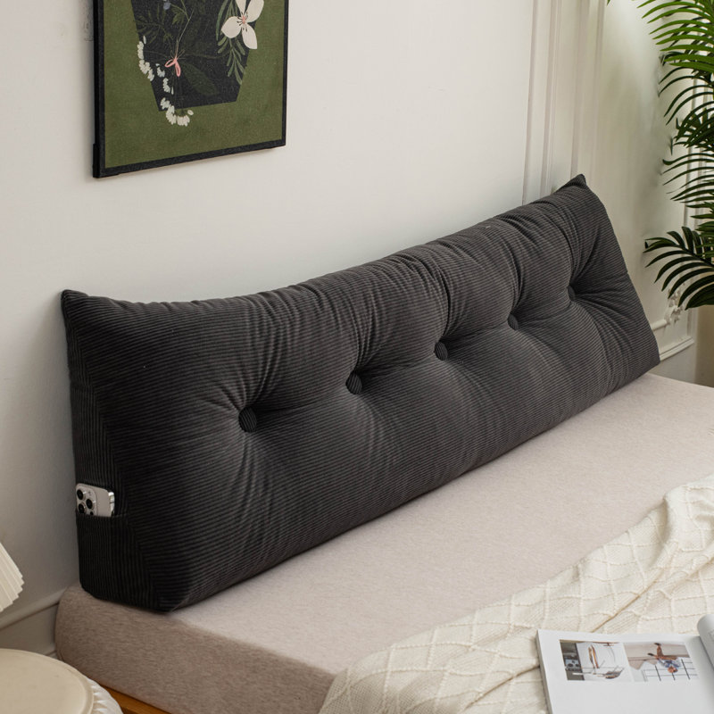 Corduroy Triangular Wedge Headboard Pillow For Bed,Sofa,Daybed - Back Support Pillow For Sitting Up, Reading, Working, Black