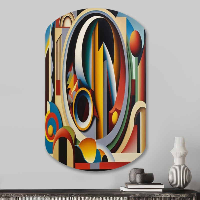 Circular Retro Dynamics II - Art géométrique asymétrique moderne en forme de cylindre, H 31 po x l 19 po
