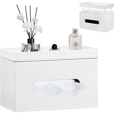 Couvercle de boîte à mouchoirs en similicuir avec plateau de rangement détachable, convient à une boîte de papier-mouchoir rectangulaire de 230 unités, moderne et moderne pour la salle de bain, la commode de chambre à coucher, la table de chevet