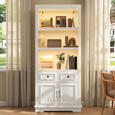 70.8" Flat Top Kitchen Pantry Cabinet, 2 Drawers 2 Doors Open Shelves, Motion Sensor Led Light, Usb & Usb-C Ports,