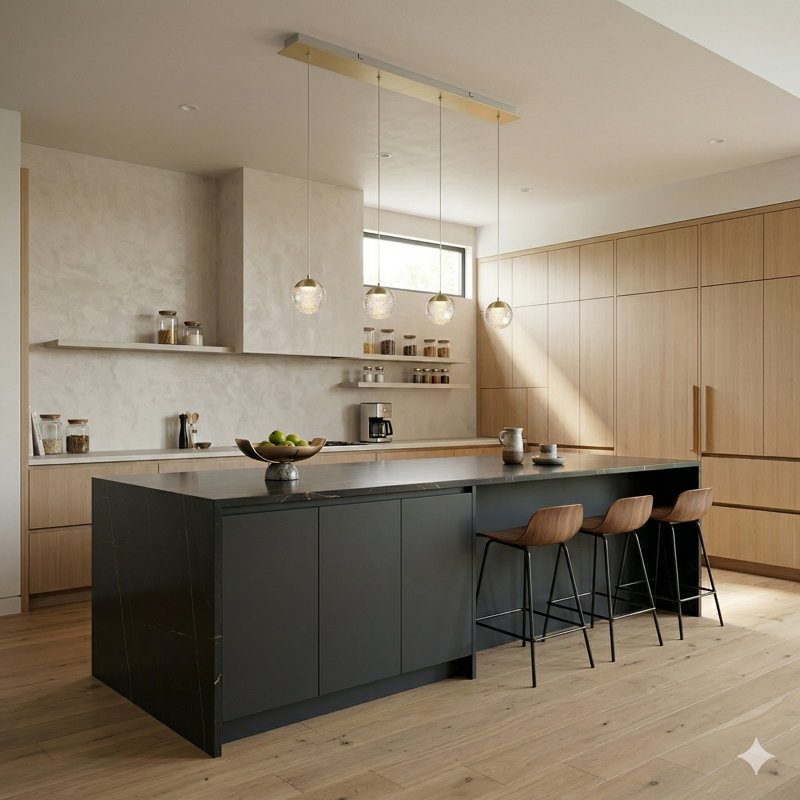 Heatherly 4 - Light Kitchen Island Pendant, Brushed Brass