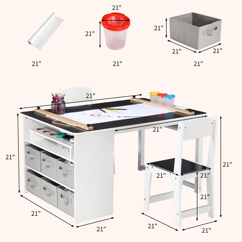 Kids Art Table And 2 Chairs With Storage Bins,Toddler Activity Table