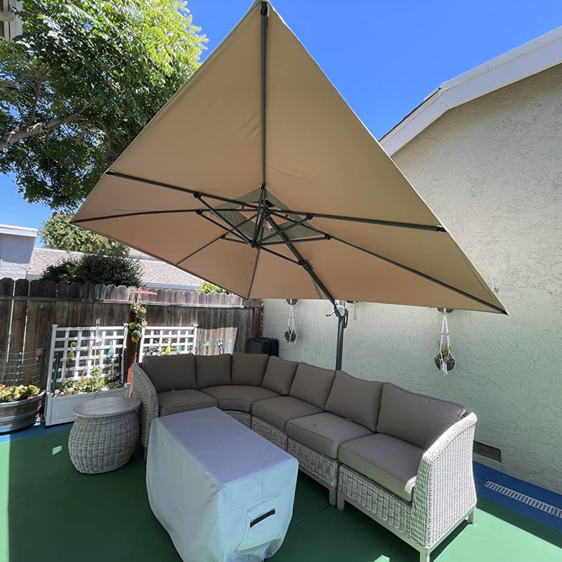 Parasol rectangulaire en porte-à-faux à manivelle avec base à roulettes 108 "x 144" Sireli, taupe, Taupe
