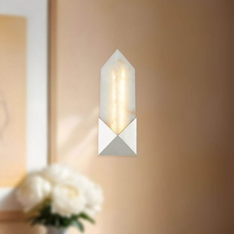 Caesar Dimmable LED Bath Sconce, Polished Nickel/Alabaster
