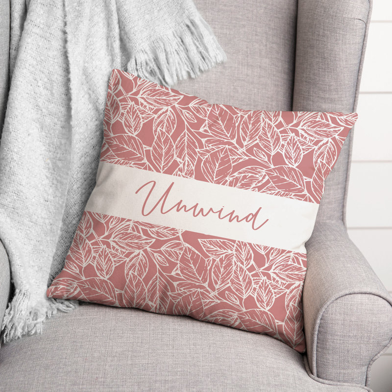 Housse de coussin d'extérieur carré Unwind Leaves 2, Rose, 16 po x 16 po