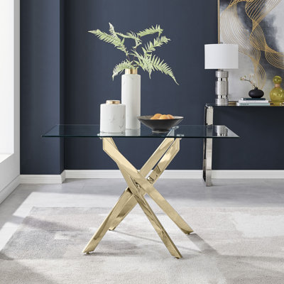 Lenworth Modern Metal and Glass Dining Table Set with 4 Velvet Upholstered Dining Chairs