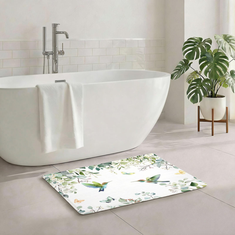 Tapis pour salle de bain Eucalyptus et colibri, antidérapant 20 po x 32 po pour salle de bain et chambre à coucher, tapis décoratif doux pour la nature