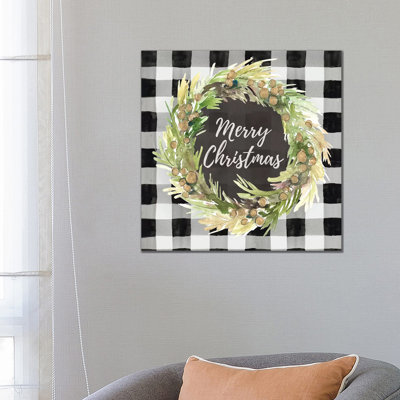 Buffalo Plaid Christmas Wreath 1 Piece Wrapped Canvas Wall Art