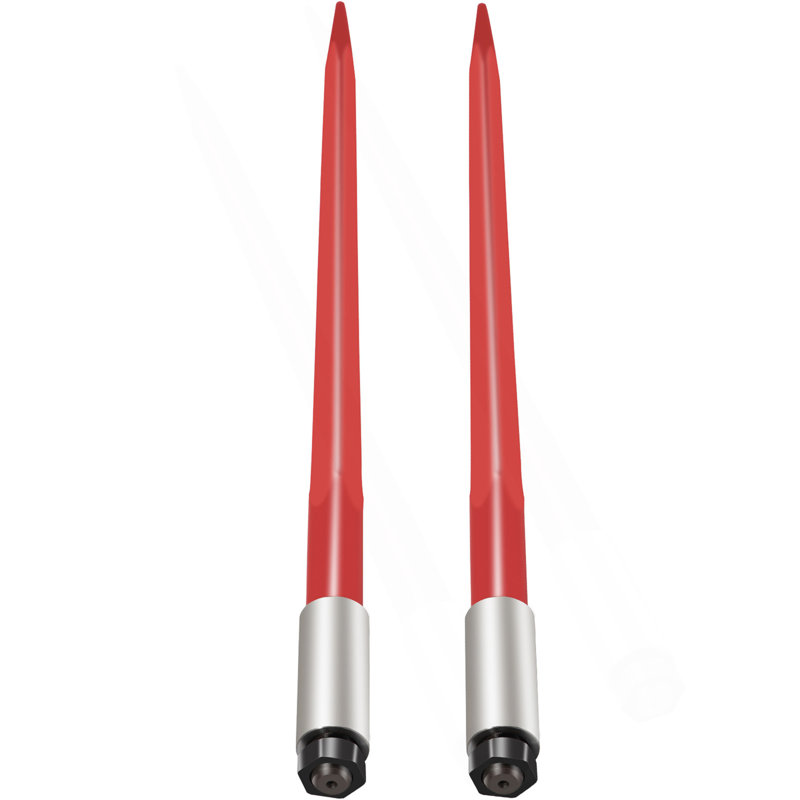 Paire de lances à foin de 39 po, capacité de 3000 lb, lances à balles carrées à fixation rapide 1 3/4 po, fourches à balles à revêtement rouge, pique à foin avec écrou hexagonal et manchon pour chargeurs