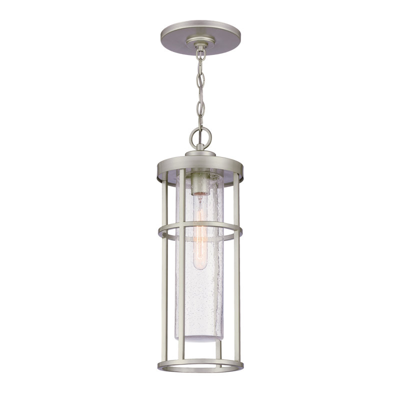 Satin Aluminum Outdoor Pendant Light with Clear Glass Shade