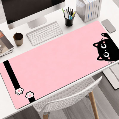 Tapis de souris JYK, surface lisse en microfibre, base antidérapante, bords arrondis, motif pattes de chat roses, idéal pour le bureau et les jeux, 30,5 x 81 cm.