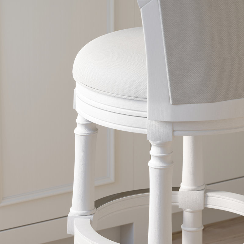 Tabouret de bar de 31 po avec dossier rembourré, siège pivotant, blanc et gris, installation rapide à 180 degrés, profondeur de 23,11 po, largeur de 23,11 po, structure pivotante à hauteur de 43,67 po et cadre blanc, confortable, poids de 45,99 lb