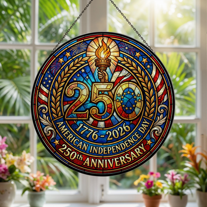 Panneau de fenêtre en verre pour décoration intérieure American Independent USA 250th Anniversary ， 7,8H, H 7,8 po