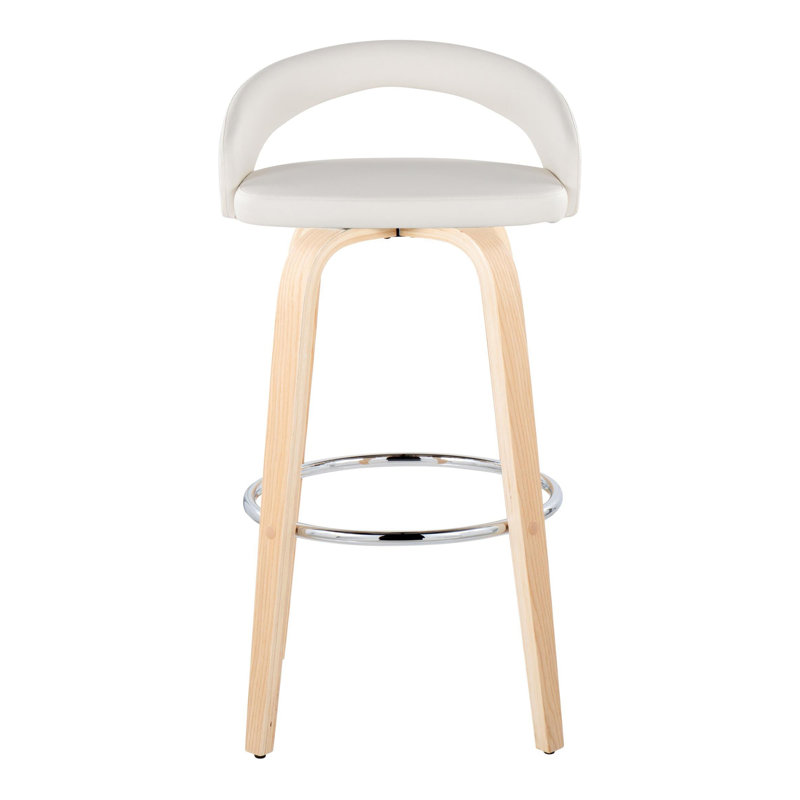 Tabouret de bar à hauteur fixe avec pivot, Naturel / Argenté, Blanc / similicuir