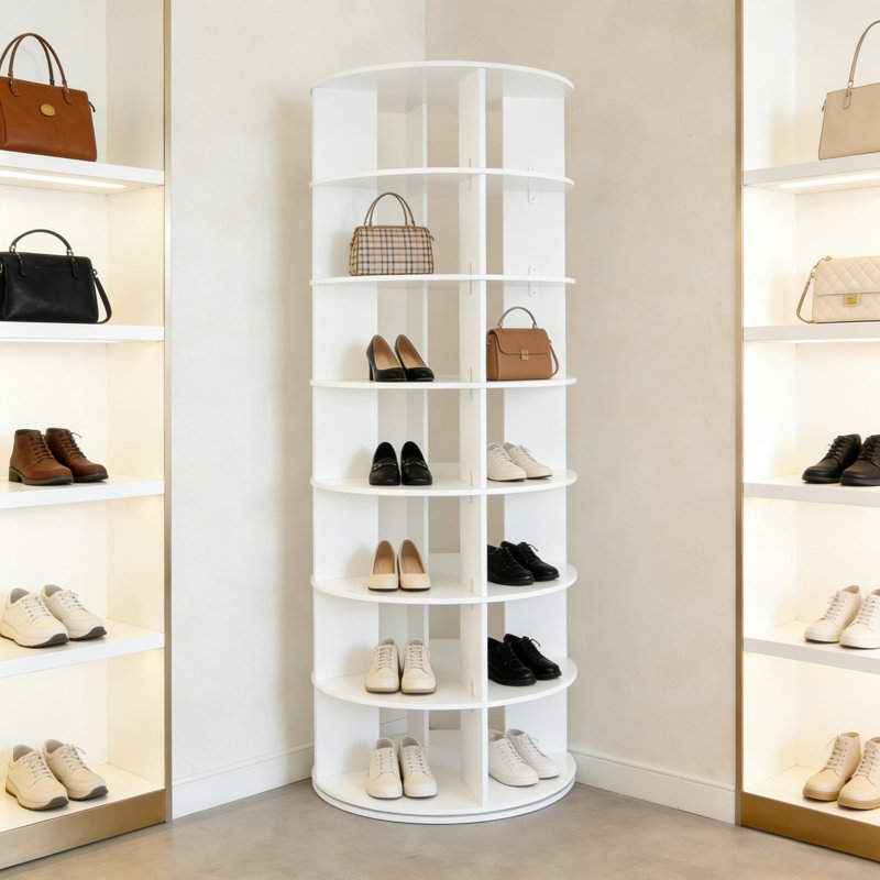 7-Tier 28 Pair Rotating Free Standing Shoe Rack, White