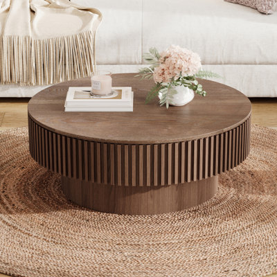 Round Coffee Table With Storage Solid Wood Veneered For Living Room, Bedroom