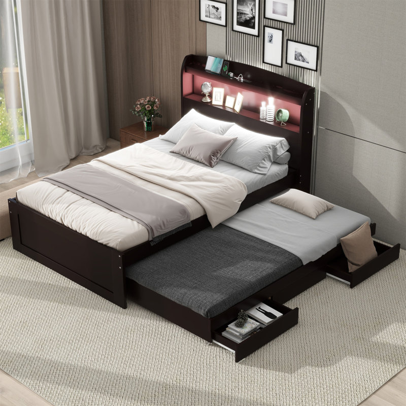 Lit plateforme avec rangement Ashantis, Marron foncé, Simple