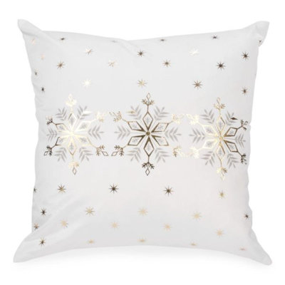 White With Gold And Silver Snowflakes Pillow