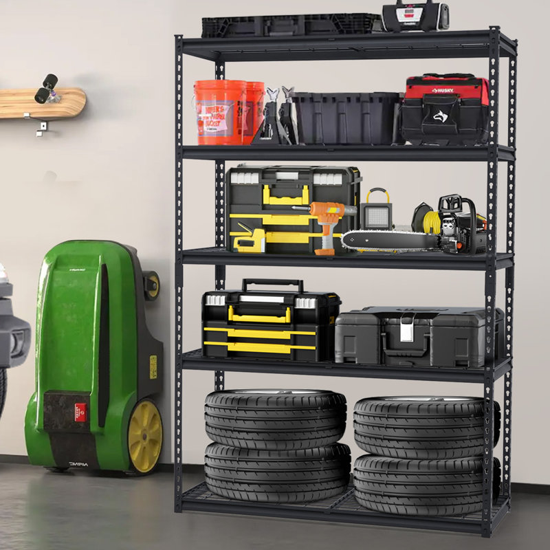 Étagère de garage 48 po x 18 po x 72 po, tablettes de rangement robustes, capacité de 2 500 lb, étagère en métal réglable, 5 tablettes industrielles pour atelier de sous-sol