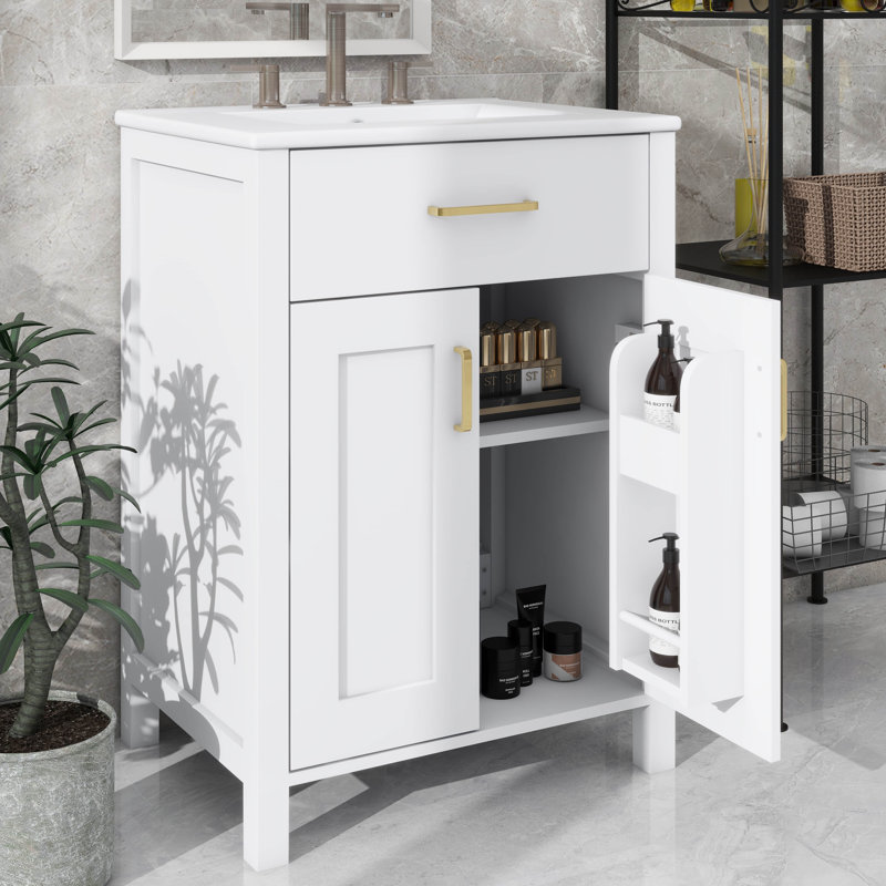 Lavabo de 24 pouces avec armoire intégrée, White, Doré