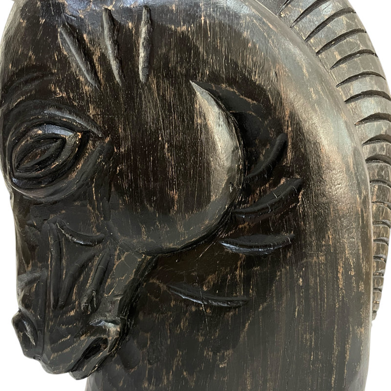 Wood Decorative Objects for Kitchen Decor and Home Decor – Trojan Horse Head Sculpture and Figurine for Decorations for Living Room – Rustic Table Statues and Accent Piece for Shelf, Console, or Mantel Styling – 16", Black