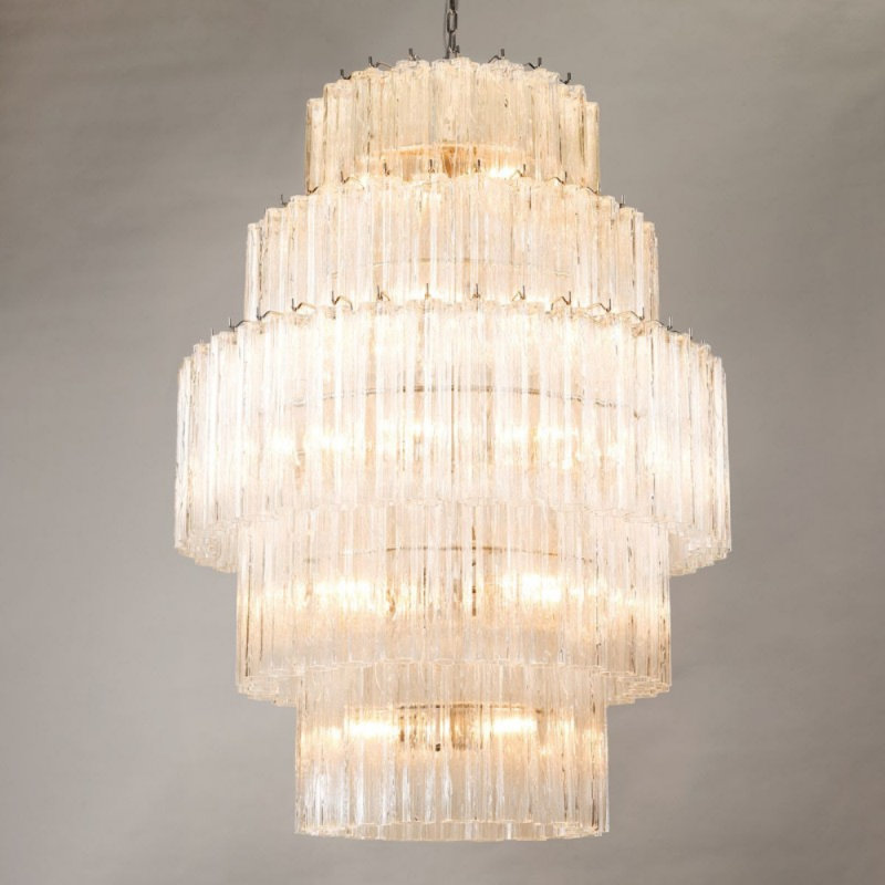 Lustre à niveaux unique, Laiton antique, H 36,5 po x l 22,5 po x P 22,5 po, Cognac
