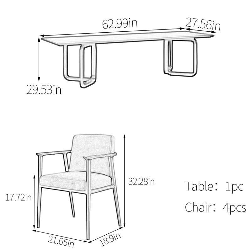 Ash simple practical dining table set, 29.53"H x 62.99"L x 27.56"W