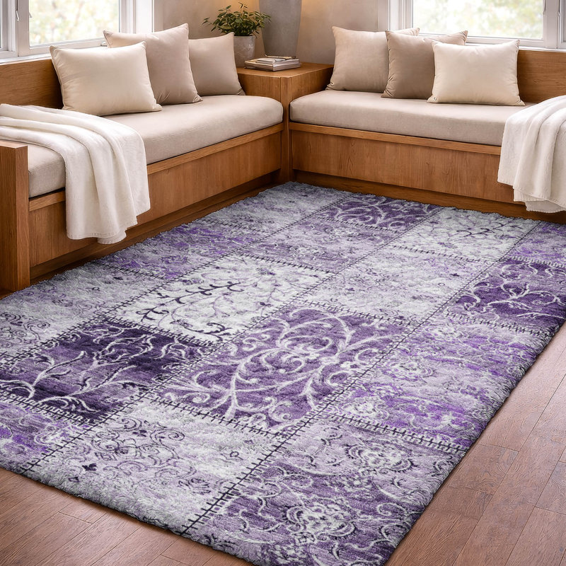 Tapis à poils longs de qualité supérieure lavable à la machine ADS566, Mauve, 5 pi x 7 pi 6 po