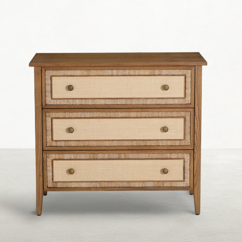 Grand Bermuda Sungkai Wood Chest - 3 Drawers, Sandbar/Brass