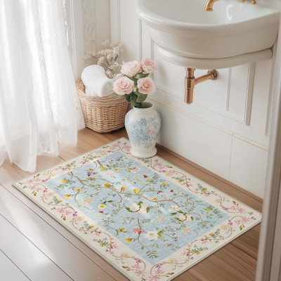 Chinoiserie Vintage Floral Rug Washable Non-slip