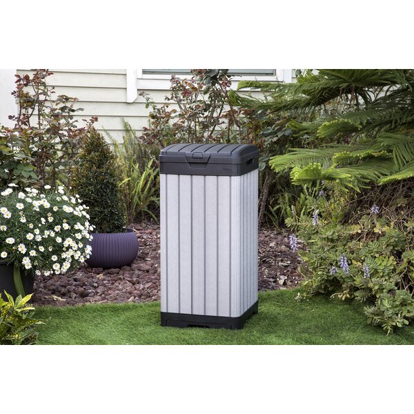 Suncast 30-Gallon Durable Hideaway Trash Waste Bin Container for Outdoor  with Solid Bottom Panel and Latching Lid, Cyberspace (3 Pack)