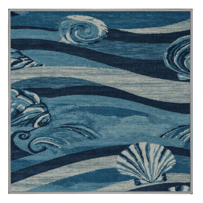 Washable Ocean blues Nautical Area Rug