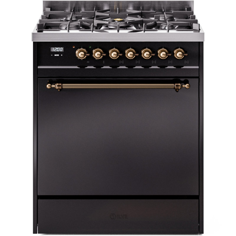 ILVE Nostalgie II 30 in Dual Fuel Range, Natural Gas, Glossy Black/Bronze