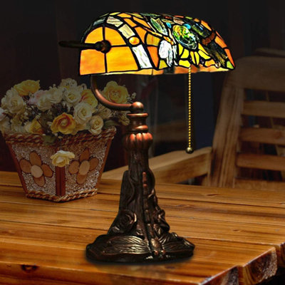 Tiffany Style Stained Glass Table Lamp With Dragonfly Design, Handcrafted Art Deco Lamp For Living Room, Bedroom, Or Office, Includes LED Bulbs And Chain Switch