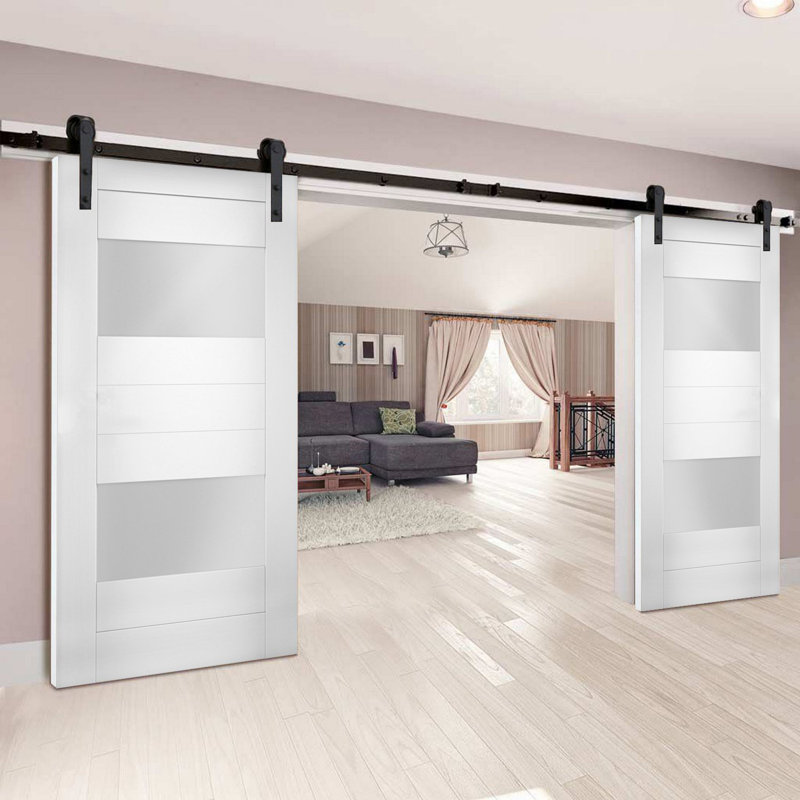 Portes blanches en verre givré Sete avec trousse de quincaillerie d'installation Sete, Noir, 72 po x 96 po