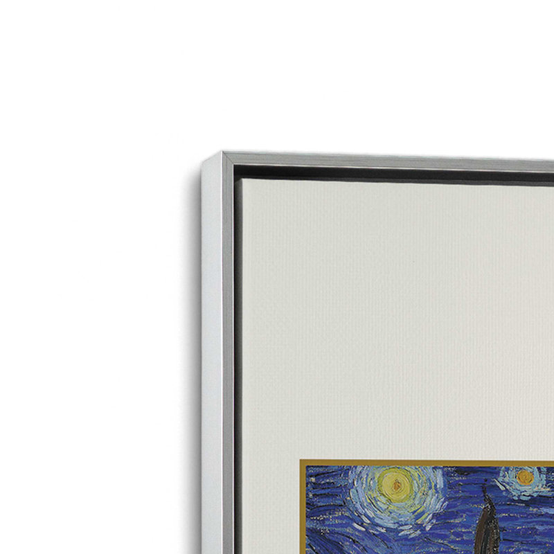 Van Gogh's The Starry Night v3, H 12,75 po x l 8,75 po x P 1,75 po, Cadre flottant en chrome poli