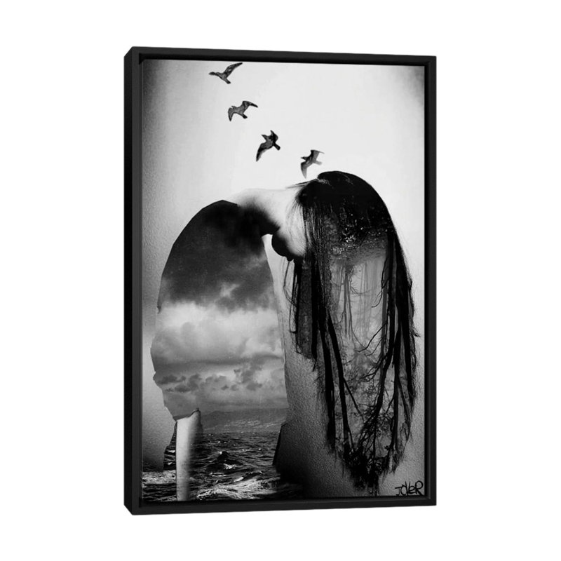 «Forest, Sea and Sky», impression sur toile, H 26 po x l 18 po x P 1,5 po, Toile avec cadre noir, Pas de tapis